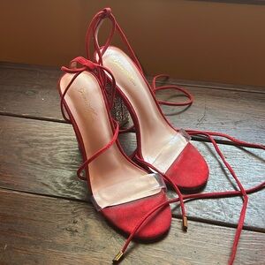 Red strappy heels